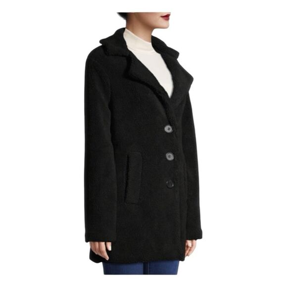 Jason Maxwell Oversized Black Faux Sherpa Teddy Coat Mid-Length M - Picture 4 of 10